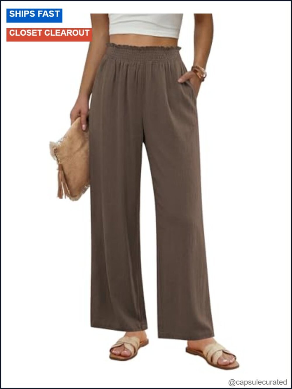 Wide Leg High Waisted Paper Bag Linen Pants